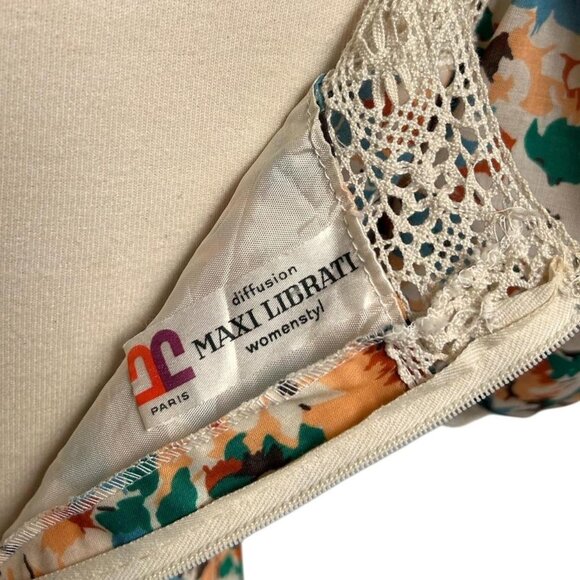 70s vintage puff sleeve cottage dress victorian prairie maxi pleats floral lace. - Picture 6 of 8